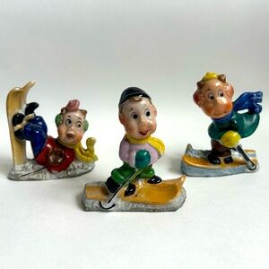 Vintage Occupied Japan Skiing Figurines Set Of 3 Kitschy Fun Decor